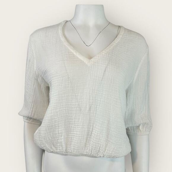 NWT | Monrow | 3/4 Sleeve Crepe V-Neck Top | White | XS - Picture 1 of 13